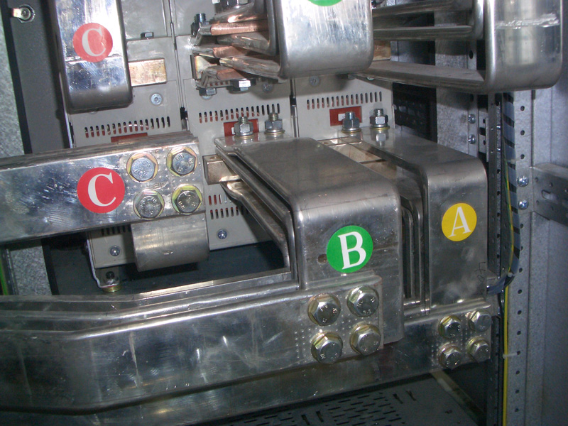 铜排A、B、C三相帖标签